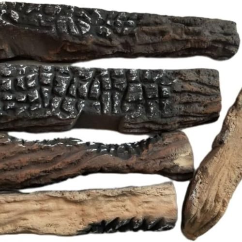 Juego de 5 troncos artificiales de madera decorativa para chimeneas de gas etanol, leña falsa resistente al calor con textura realista, decoración del hogar