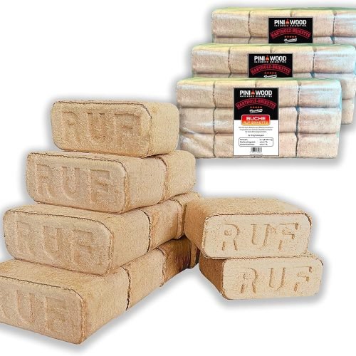 PINI Briquetas de madera de haya 100% de madera de haya RUF para chimenea, horno, barbacoa, hoguera de leña (30 kg)