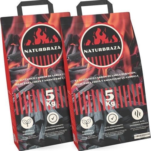 Carbón Vegetal de Marabú Pack 10 kg (2 x 5 kg) – Carbón Natural para Barbacoas y Parrillas, 100% Natural sin Aditivos, Alto Poder Calorífico y Brasas de Larga Duración
