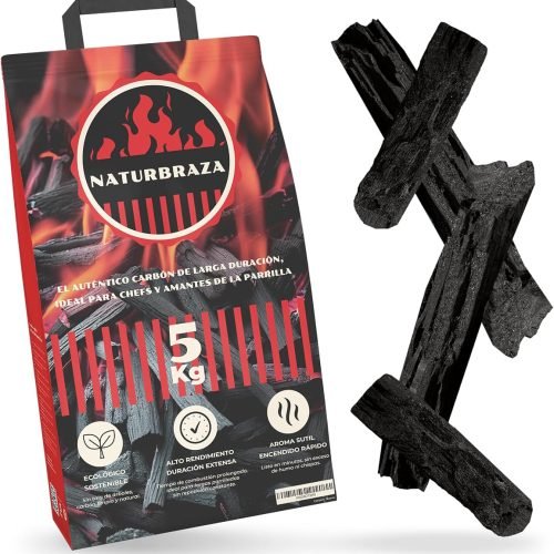 Carbón Vegetal de Marabú 5 kg – Carbón Natural para Barbacoas y Parrillas, 100% Natural, Alto Poder Calorífico, Brasas de Larga Duración y Baja Emisión de Humo