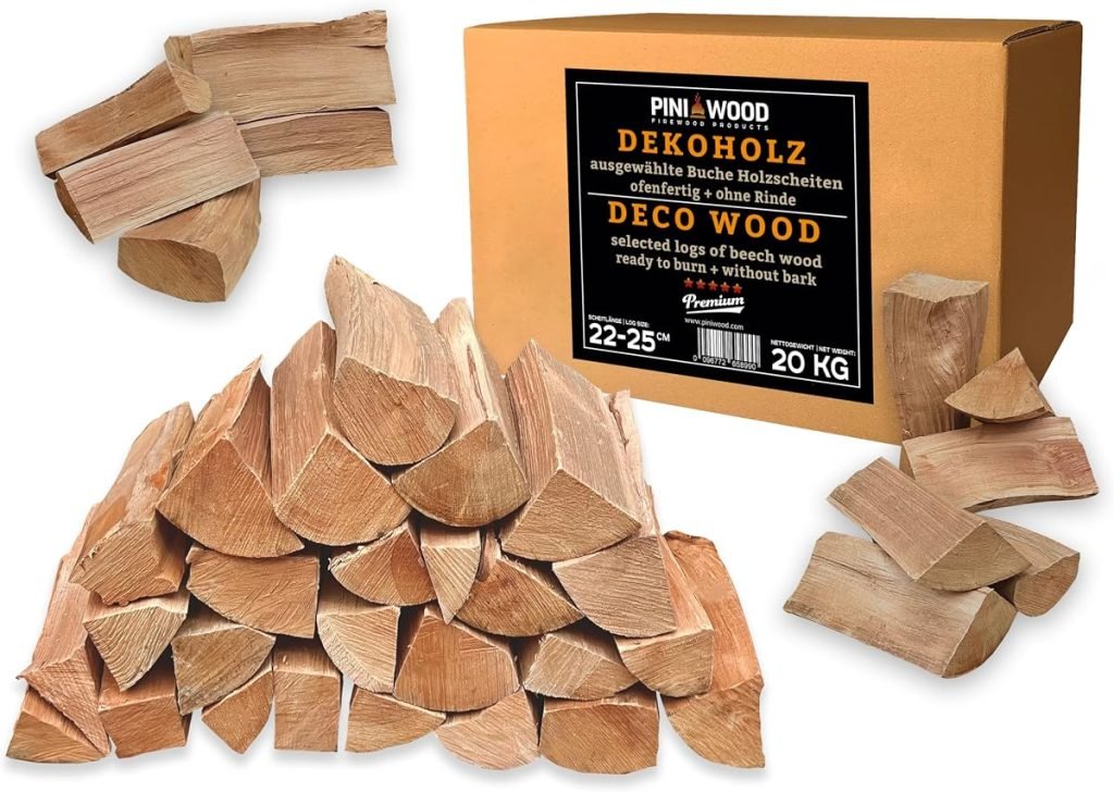 Leña decorativa de haya sin corteza, 20 kg, madera decorativa prémium, para chimenea, leña para barbacoa