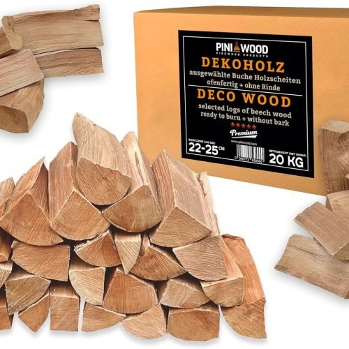 Leña decorativa de haya sin corteza, 20 kg, madera decorativa prémium, para chimenea, leña para barbacoa