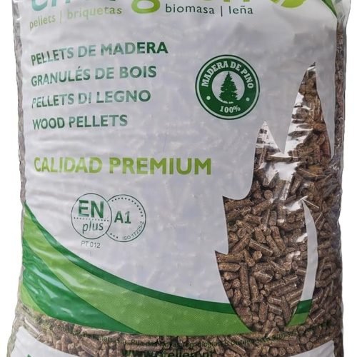 Saco de pellets de Madera 15kg. Certificado ENplus y Calidad A1. Ideal para chimeneas, Estufas o barbacoas. Diametro 6 mm. 100% Madera de Pino.