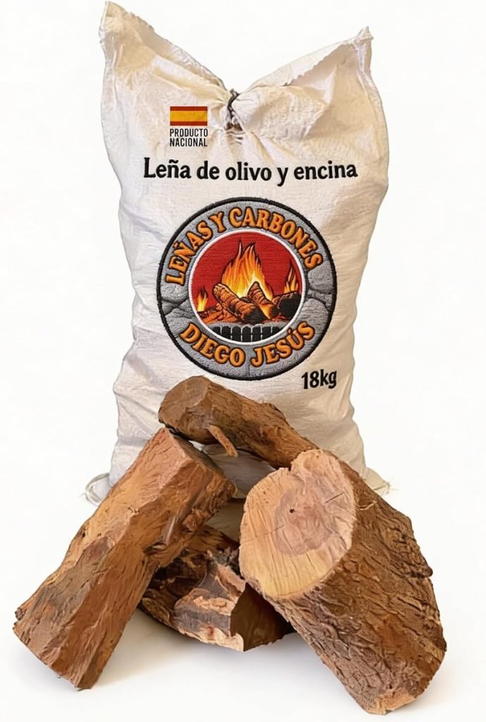 Leña de Encina y Olivo 18 kg para Barbacoas Hornos de Pizza y Chimeneas Alta Densidad Brasas Duraderas Combustión Eficiente Madera Seleccionada Secada