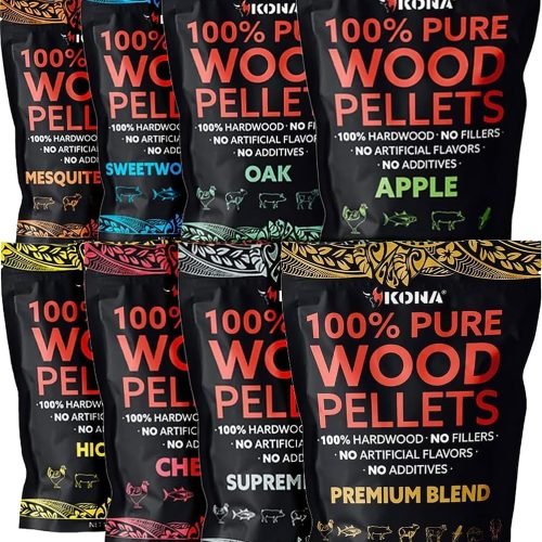Kona Paquete variado de pellets de madera, diseñado para parrilla Ninja Woodfire al aire libre, horno de leña y ahumador, 8, bolsas resellables de 1 libra