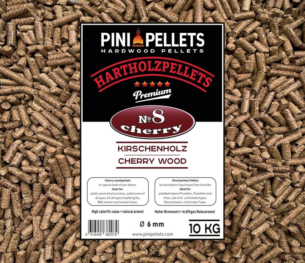 PINI Pellets № 8 Cereza 10 kg BBQ Pellets de madera dura para asar ahumar