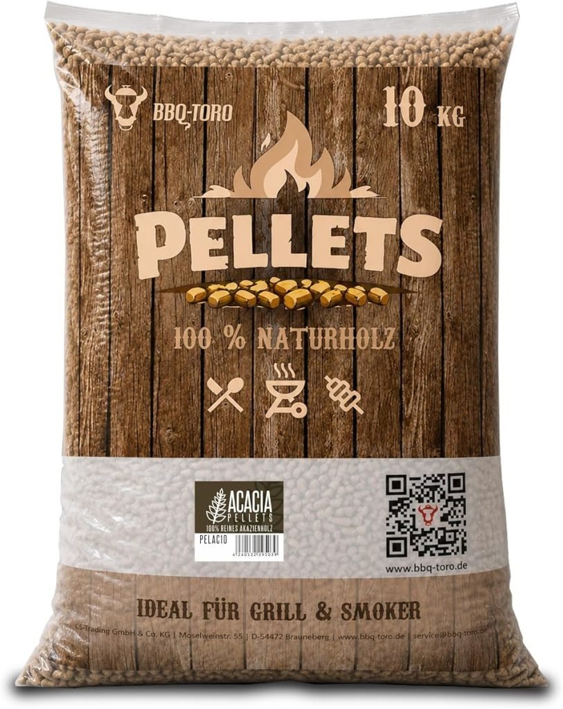 BBQ-Toro Pellets para Barbacoa de 100% Madera de Acacia | 10 kg | Pellets para Barbacoa, Ahumador, Horno de Pizza de Pellets y Sistemas de Calefacción | Pellets de Madera