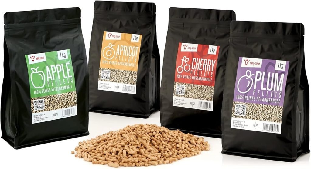 BBQ-Toro Set de Pellets 100% Madera Frutal | con 4 Variedades de 1 Kg c/u | Juego de Pellets para Barbacoa, Ahumador, Horno para Pizza y para Ahumar | Pellets Surtidos, Set de Pellets