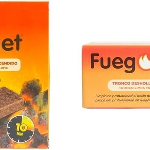 Pack Fuego: Tronco deshollinador+ 24 Pastillas ecológicas autoencendido. Ideal para chimeneas y Estufas. Sin Olor. Encendido rapido y Seguro